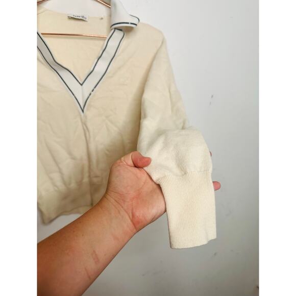 SANDRO Off-White Wool Knit Long Sleeve Retro Prep Alizia Sweater Size Small - Picture 4 of 11